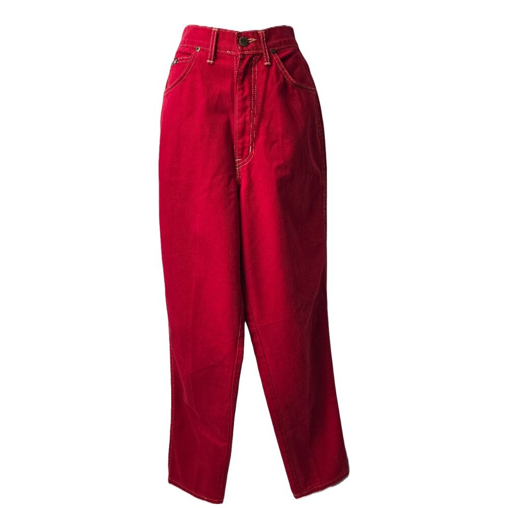 Vintage Cherry Red Chic Jeans 12 High Rise Mom Relaxed Taper Denim USA 80s 90s